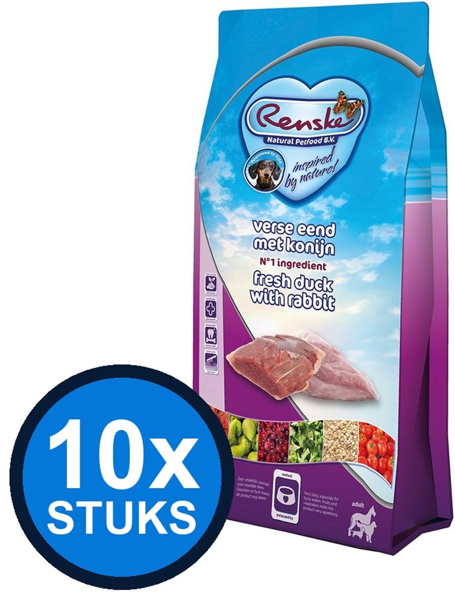 Renske Renske - Super Premium droog hond adult eend&konijn 600gr - Hondenvoer - 600 g