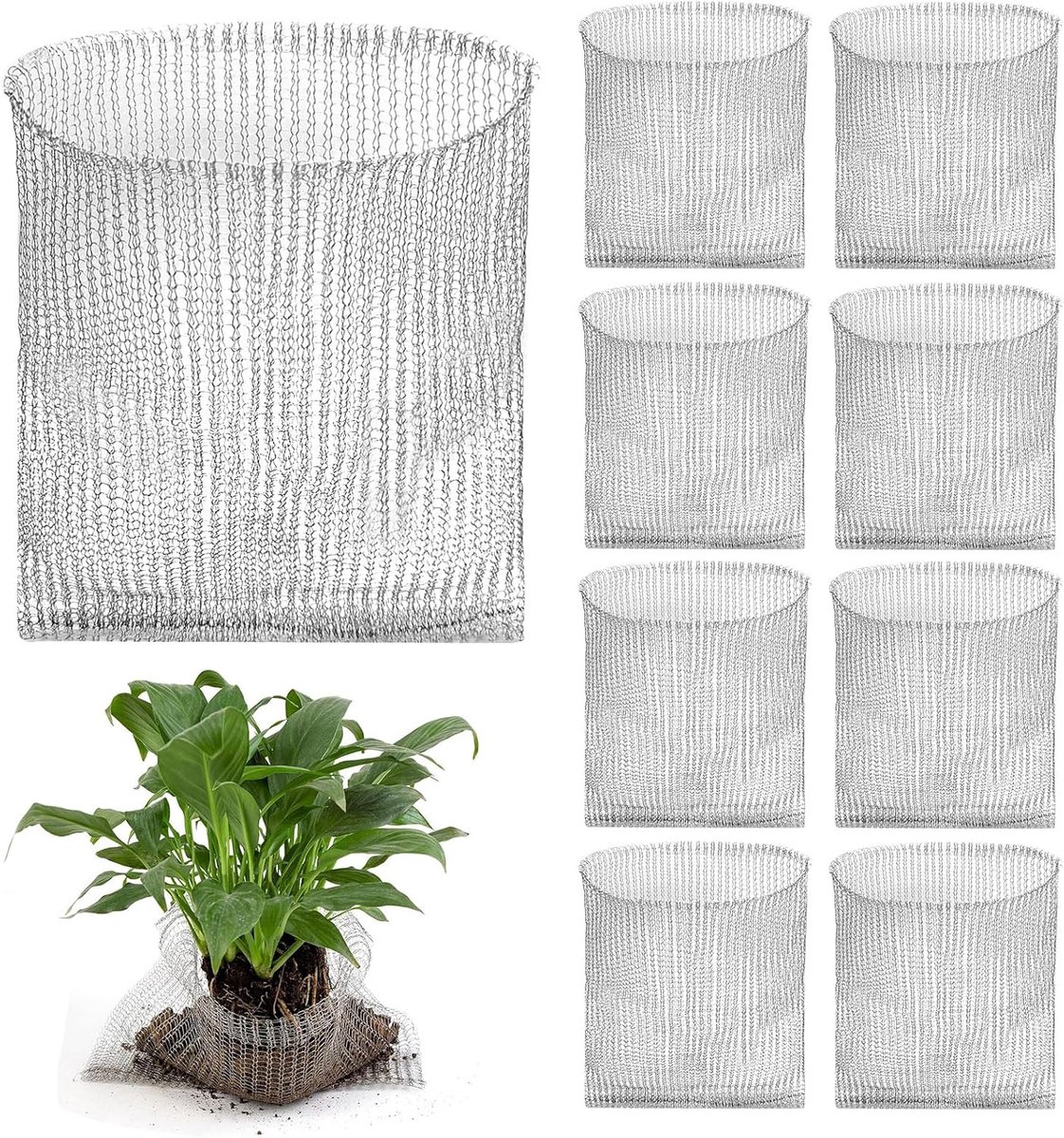 SnelShoppen - Pack van 8 RVS Wortelbeveiligers Vole Mand voor Fruitbomen 45 x 40 cm, Roestvrij Staal, Dierenbescherming, Sterke en Duurzame Plant Mand