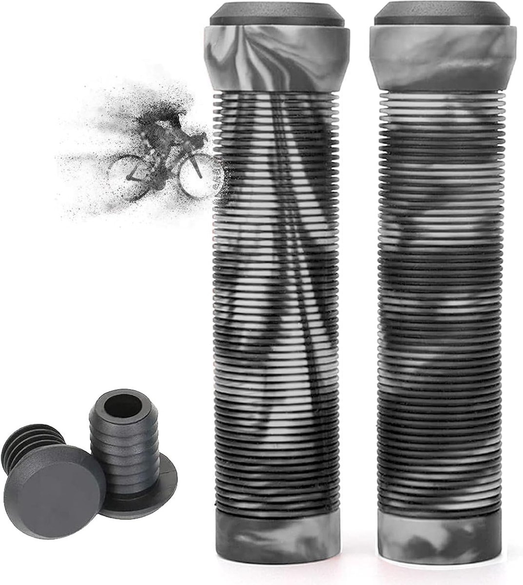 SnelShoppen - MTB Rubber Fiets Handvatten, 1 Paar Ergonomische, Soft, Anti-slip, Duurzaam TPR Rubber, Voor Mountainbike/Roadbike, Met Eindkapjes