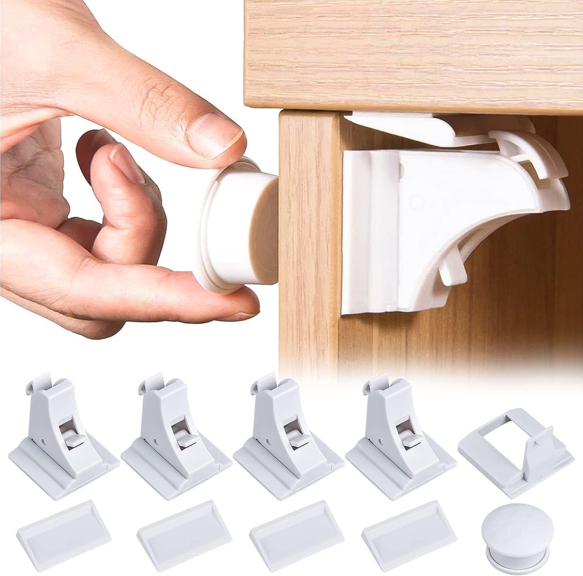 SnelShoppen - 4 Stuks Kinderbeveiliging Kast + 1 Magnetische Kinderslot Sleutel, Baby Veiligheid Magnetische Kast Slot, Onzichtbare Baby Veiligheid La