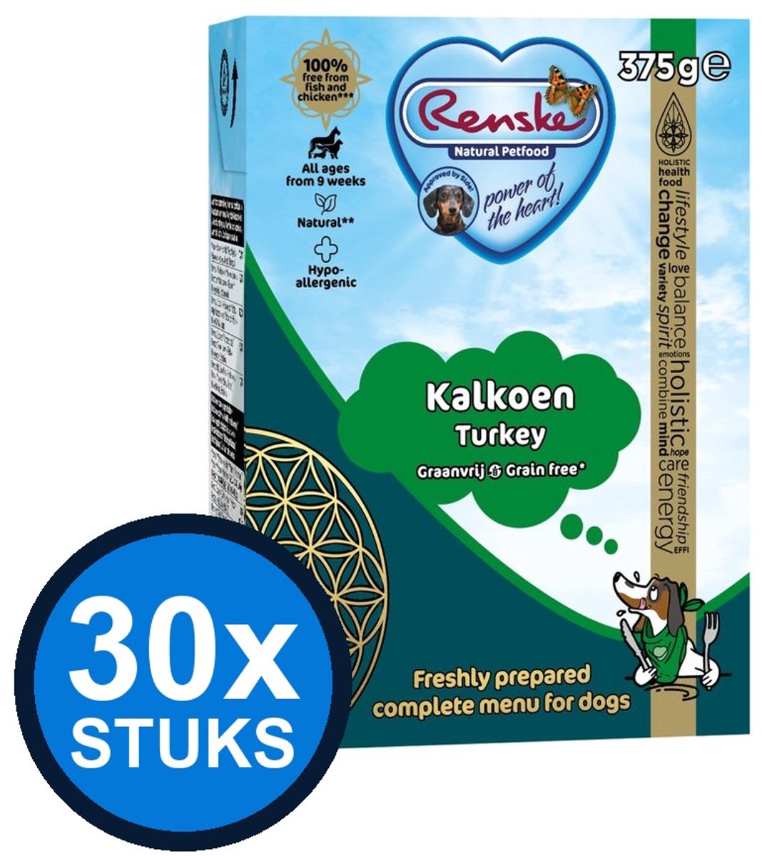 Renske Renske - Vers kalkoen graanvrij - tetra 375gr - Hondenvoer Natvoer - 375 g