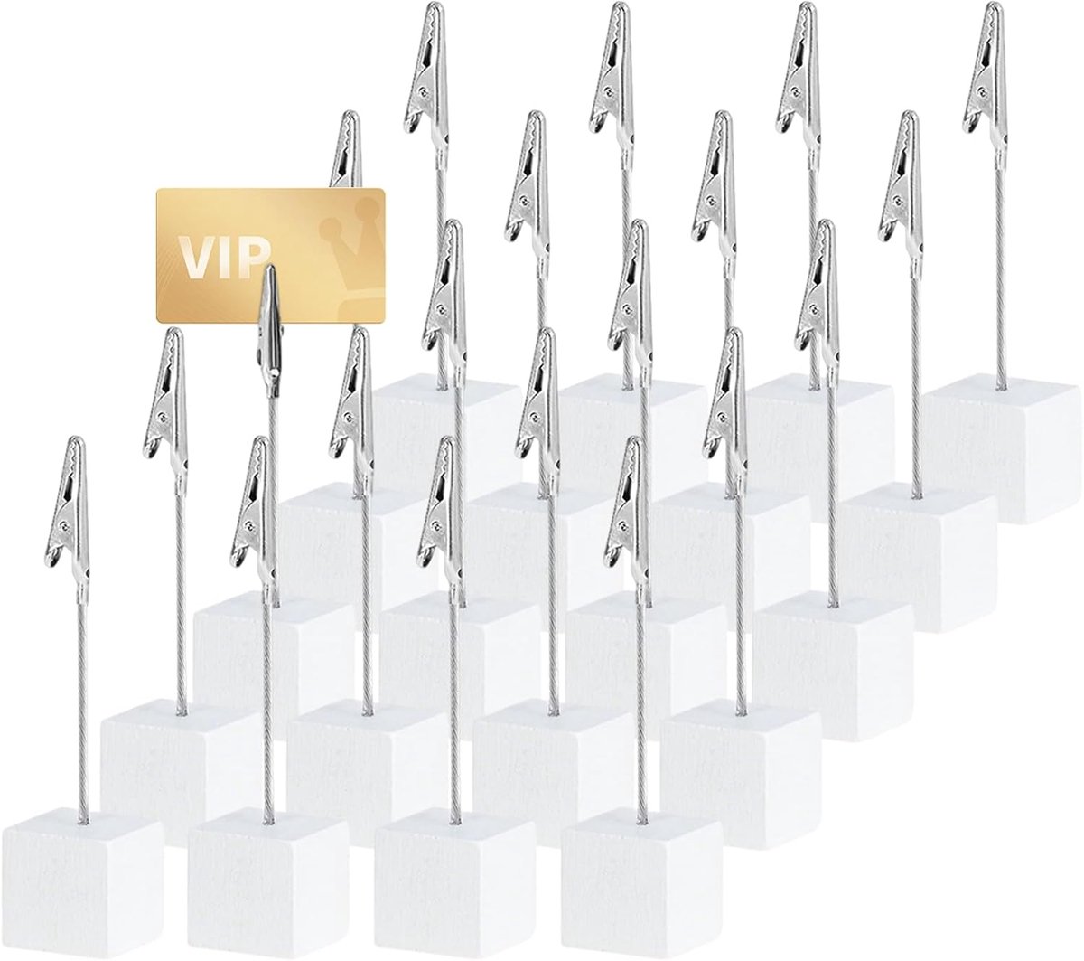 SnelShoppen - 20x Photo Holder met Clips, Houten Memo Clip Houder, Postkaart Houder, Tafel Kaart Houder voor Foto's, Kaarten en Notities, Witte Decora