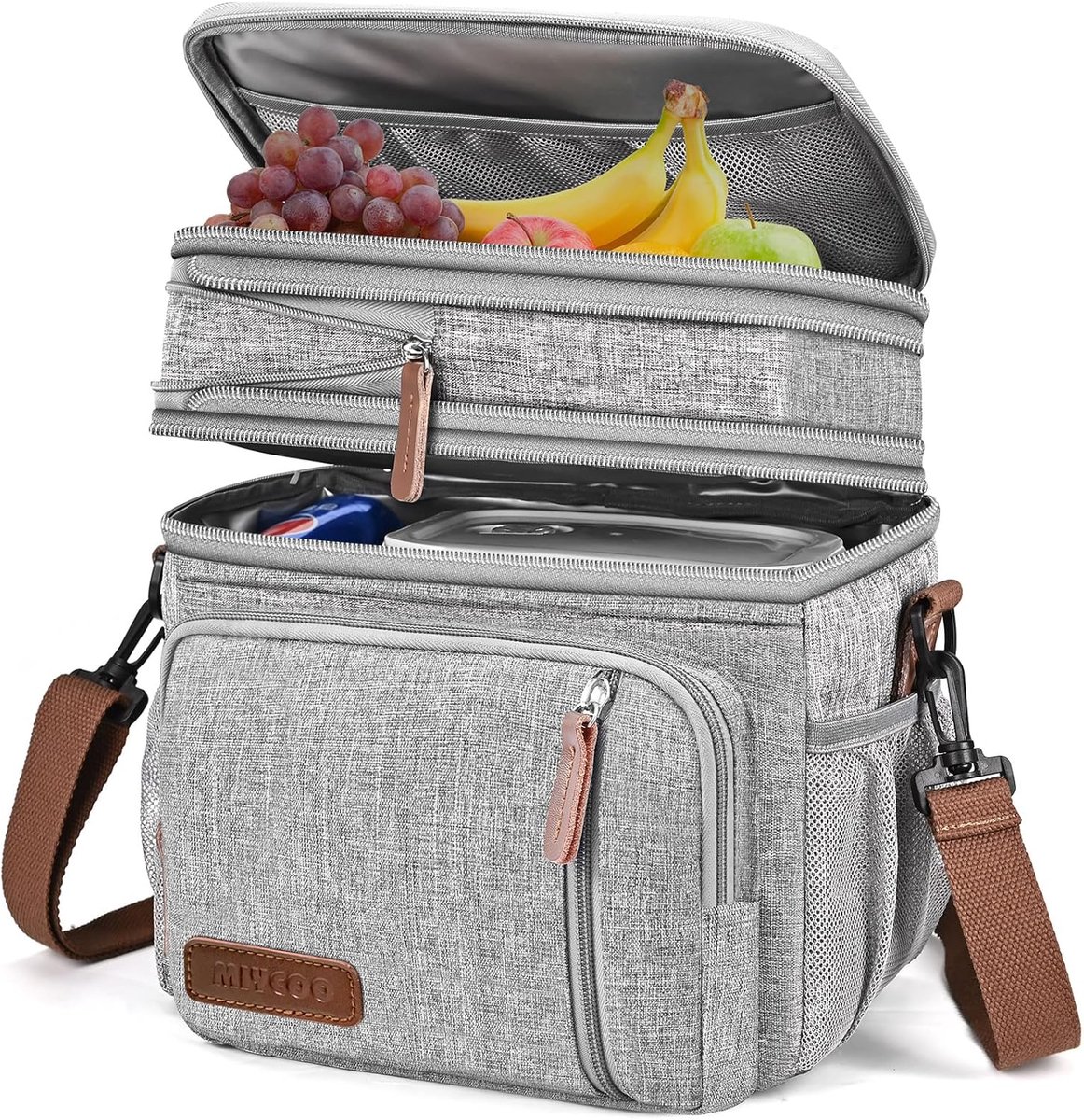 SnelShoppen - Grote Geïsoleerde Lunch Tas voor Vrouwen en Mannen, Waterdicht, Herbruikbare Isolatie Tote Bag met Verstelbare Schouderband (Grijs, 15 i