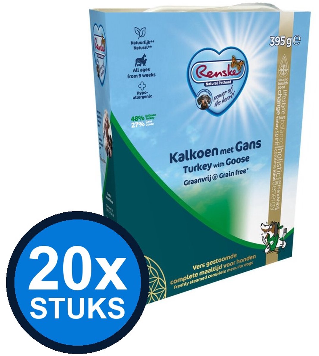 Renske Renske - Vers hond adult graanvrij kalkoen&gans 395gr - Hondenvoer Natvoer - 395 g
