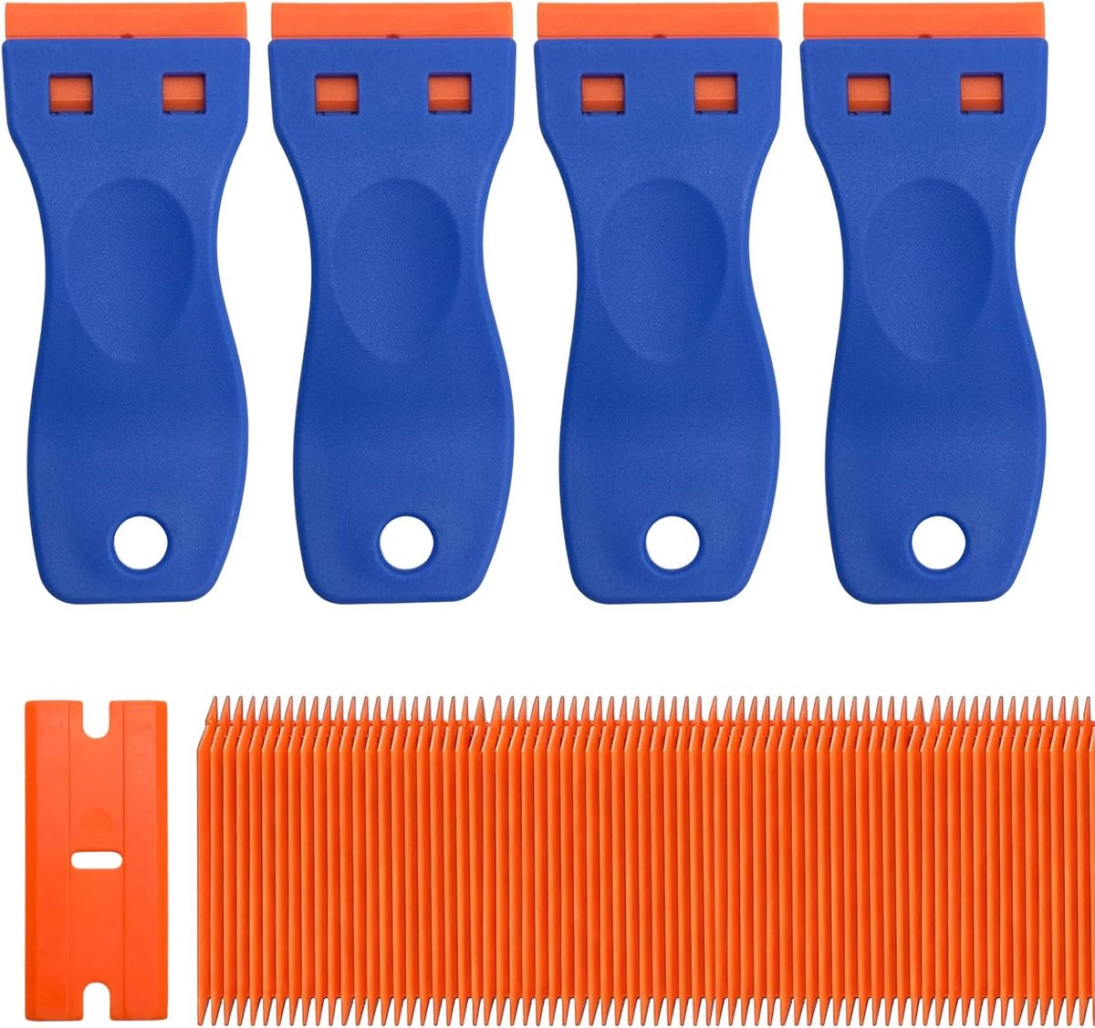 SnelShoppen - 4-delige Plastic Scraper Set met 100 Vervangende Bladen - Multifunctionele Glas Schraper voor Stickerverwijdering, Plakresten en Schadev
