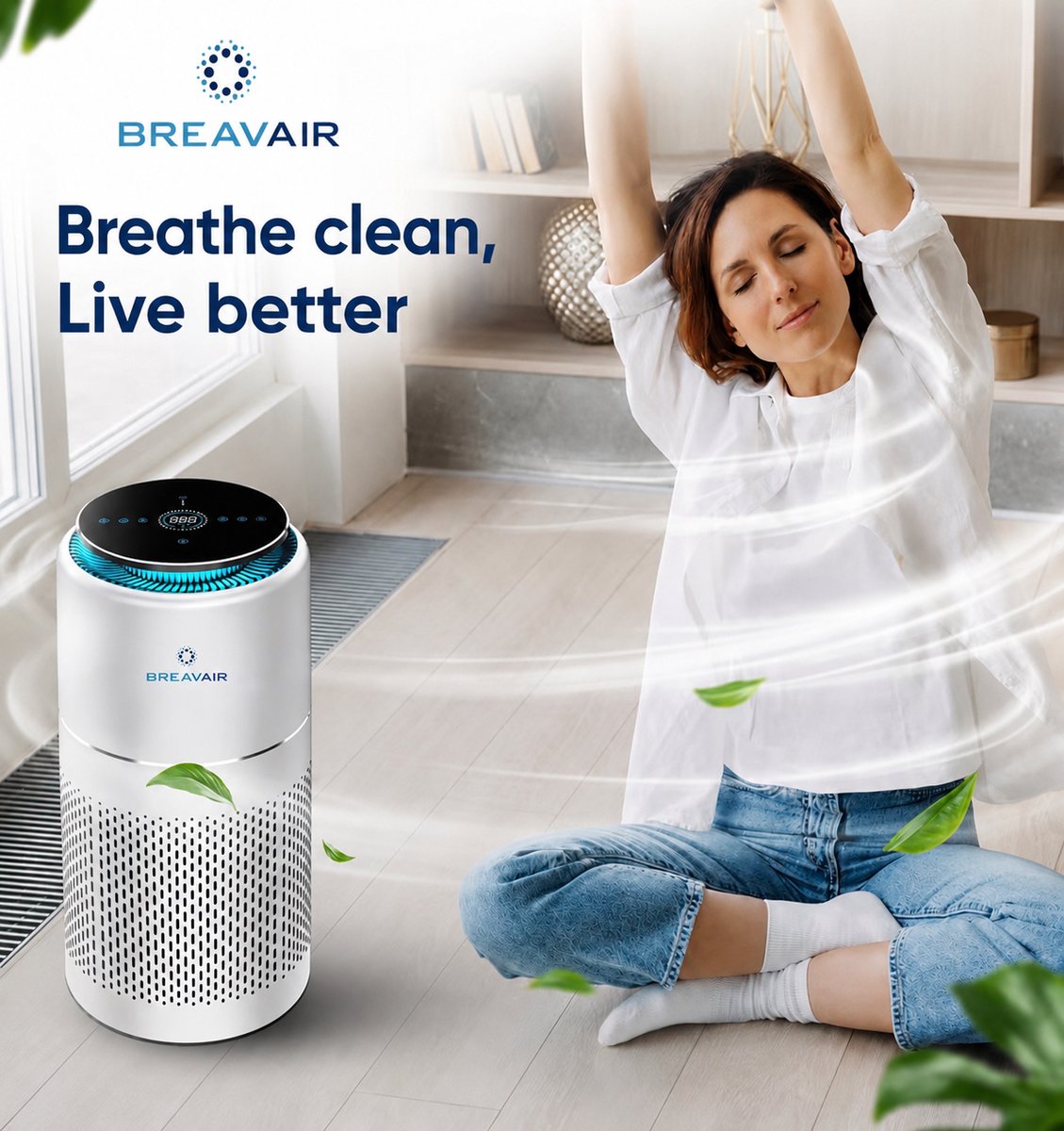Luchtreiniger / Air Purifier – HEPA H13 – Koolstoffilter – Filtert tot 99,97% van fijne deeltjes – CADR 330 m³/u – Tot 40 m² – Tegen Pollen, Stof, Rook & Geuren – Bij Allergieën & Hooikoorts – WiFi/App thumbnail 2