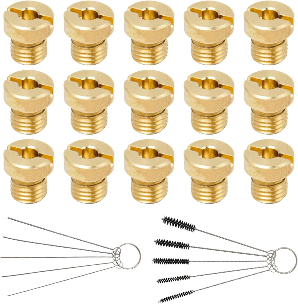 SnelShoppen - 15-delige M6 Carburetor Spuitset met 5 Reinigingsnaalden en 5 Nylon Borstels voor Scooter en Motorfiets, Hoogwaardige Messing, Duurzaam