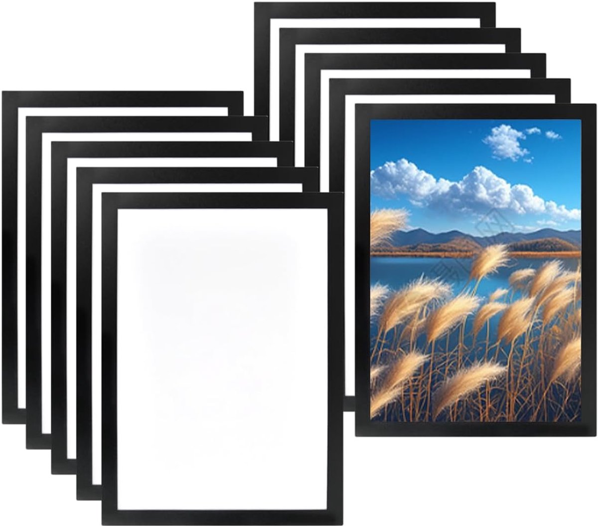 SnelShoppen - Pack van 10 A4 Magnetische Frames - Zelfklevend Magnetisch Sluiting - Vouwbare Foto- en Informatiehouder voor Muurdecoratie - Perfect vo