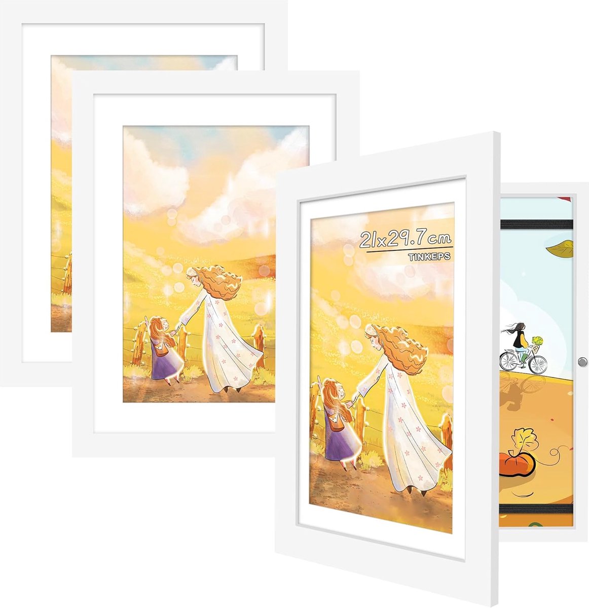 SnelShoppen - Set van 3 Kinderlijst A4 Wit Houten Fotolijsten met Veilige Acrylglas - Perfect voor Kinderkunst en Foto's - Duurzaam en Stijlvol