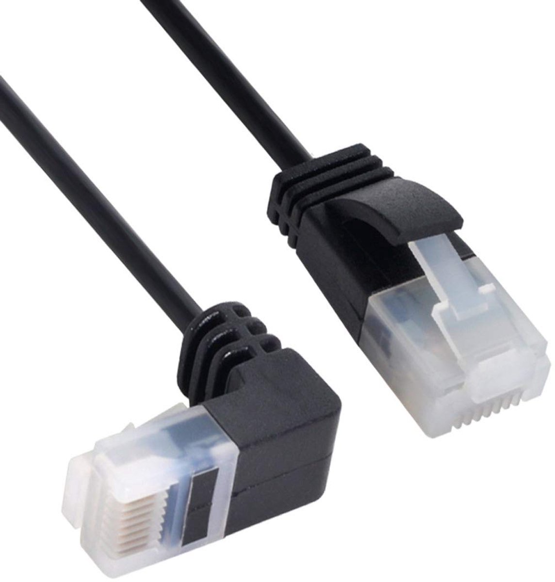 SnelShoppen - Ultra Slim Cat6 Ethernet Kabel RJ45 90 Graden naar Recht UTP Netwerk Kabel Patch Kabel 2m voor Laptop, Router, TV Box - Ideaal voor Krap