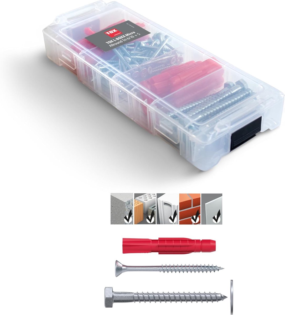 SnelShoppen - L-Boxx Micro Allround 6/10 + S Stapelbare en Klikbare Sorteerdoos met Multi-Purpose Pluggen TRI 6/36 en 10/61 + Schroeven, 130-Delig voo