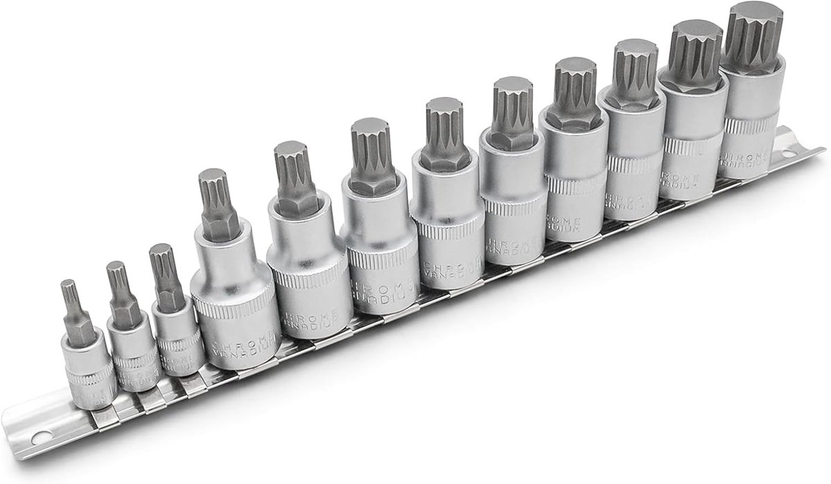 SnelShoppen - 12-delige XZN Bit Doppenset voor 1/4" en 1/2" Aandrijving, M4 tot M18, CR-V Doppen en S2-Bits, Geschikt voor Klussen, Onderhoud en Repar