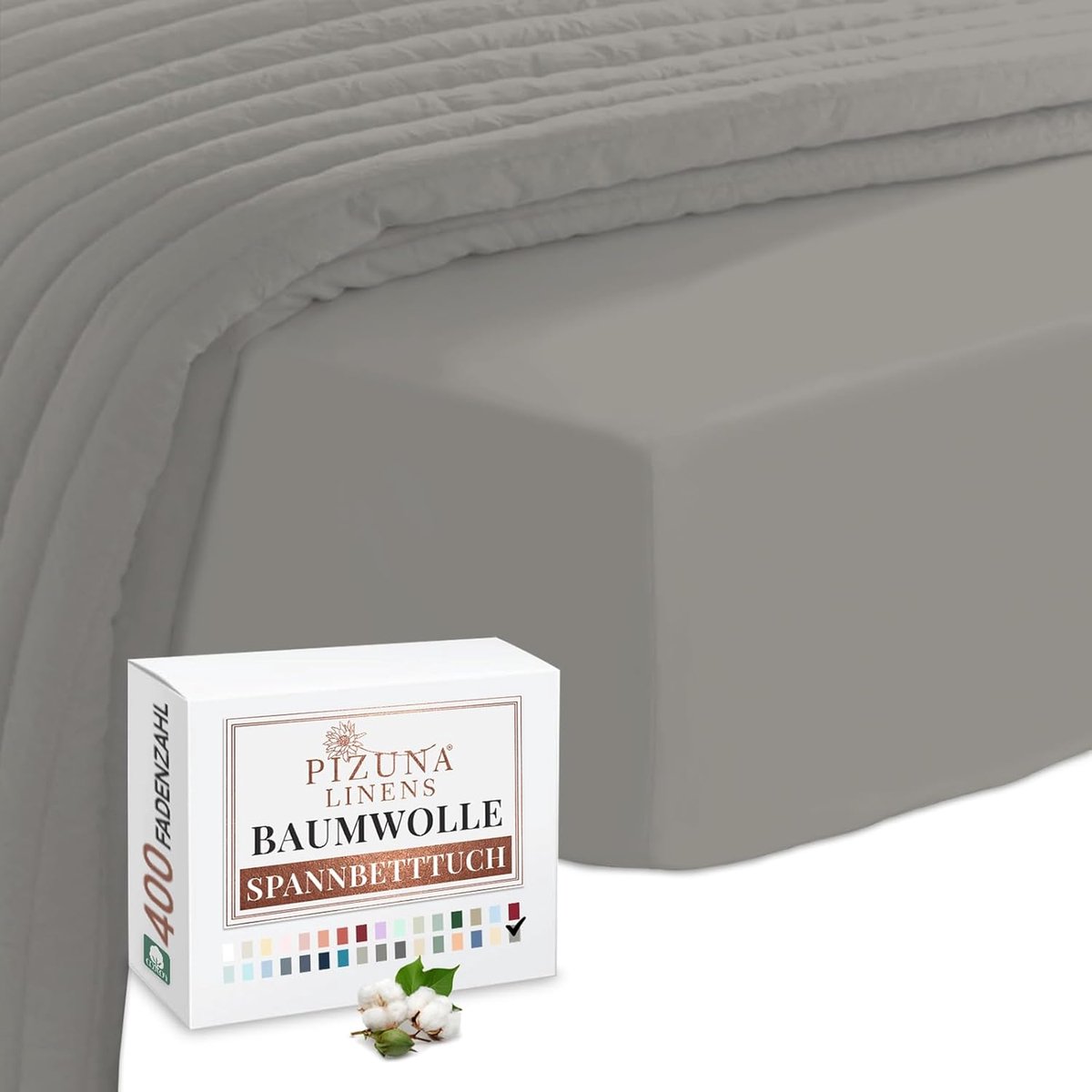 SnelShoppen - Fitted Sheet 110x200-120x200cm Aschgrau, 400 Draadcount, 100% Katoen, Zacht Mako-Satin, Ademend, Voor Matrassen tot 40cm Hoogte