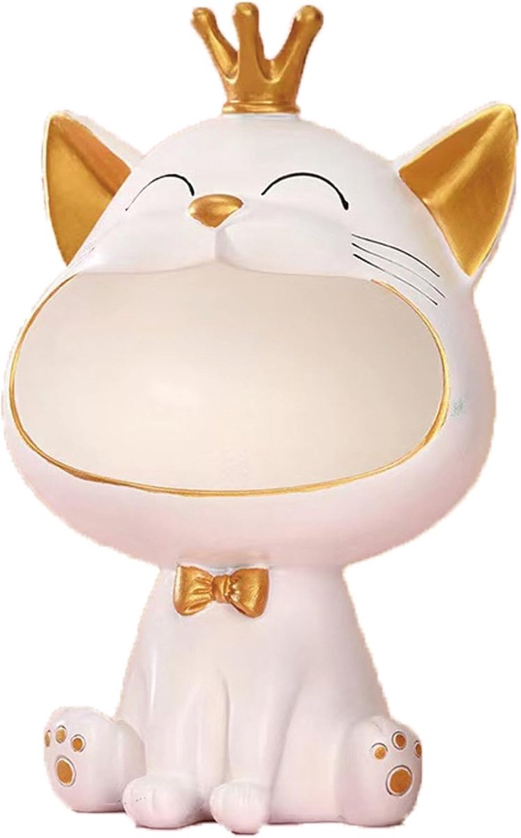 SnelShoppen - Smiling Cat Figuren Standbeeld Lucky Cat Beeldopbergdoos Geluks Kat Sculptuur Decoratieve Katten Gift voor Woonkamer Thuis Hal Meubilair