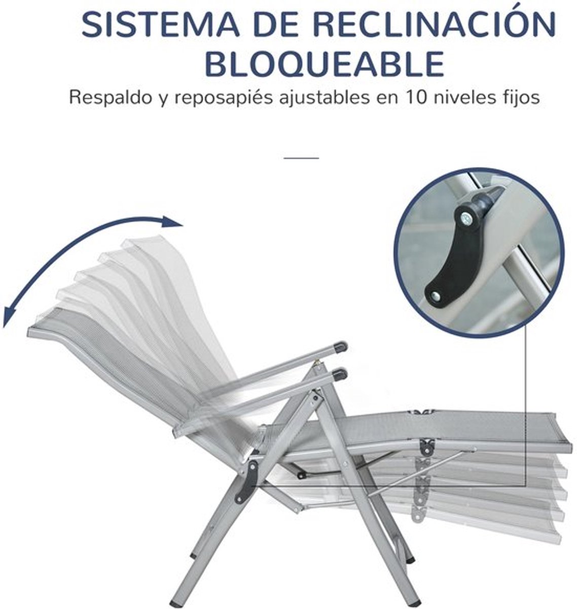 Vouwbare Tuinlounge Stoel - Verstelbare Ligstoel - 10 Posities - Ademend Textiline Stof - 