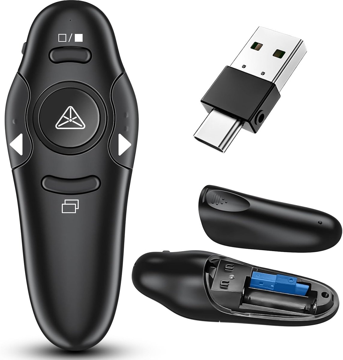 SnelShoppen - 2-in-1 USB Type C Presentation Clicker - Draadloze Presenter Remote Clicker voor PowerPoint Presentaties met Pointer - RF 2.4GHz USB C S