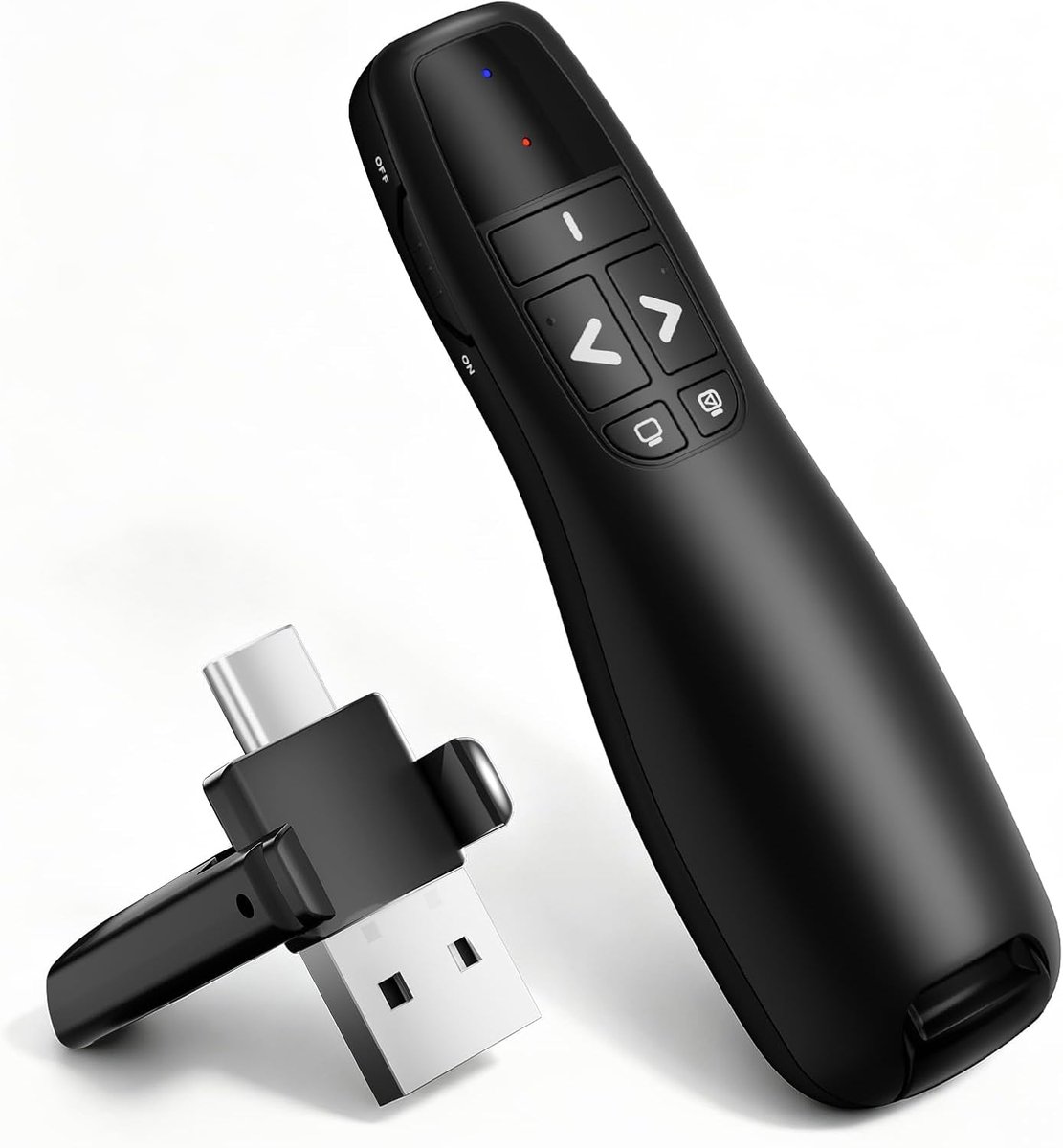 SnelShoppen - USB C Presenter - Draadloze 2.4GHz PowerPoint Remote Control - Type C & USB A 2-in-1 Pointer - Rood Presentatie Remote voor Mac/Windows/