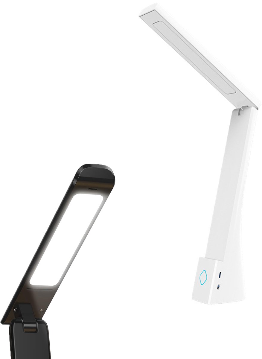 KZQ Oplaadbare draadloze LED-bureaulamp met 3 kleuren en dimbare standen - Oogvriendelijk touchscreen voor lezen studeren en kamperen - Wit