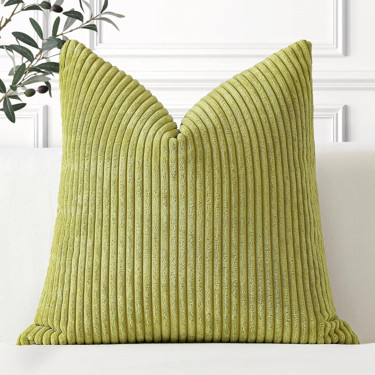 SnelShoppen - Cozy Gestreepte Corduroy Kussenhoes 45x45cm Super Zacht Decoratief Vierkant Kussen voor Bank Slaapkamer Auto Appelgroen