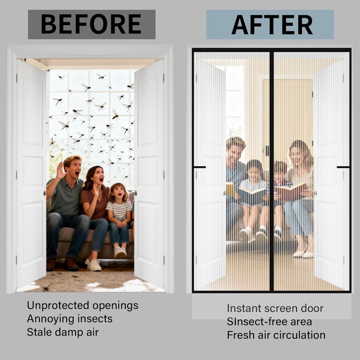 SnelShoppen - Magnetisch Muggennet 80 x 210 cm - Vliegenraam voor Deuren en Ramen - Insectenbescherming - Ideaal voor Tuin, Keuken en Kamperen