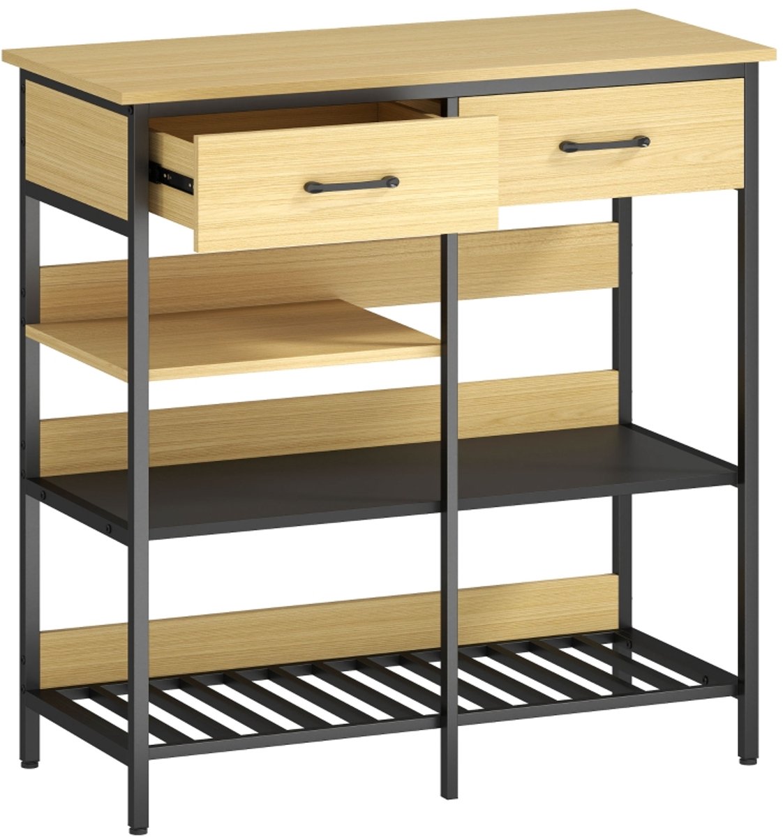Clruro Keukenkast - 90 × 40 × 91 cm - met 2 Laden - met Kantelbeveiliging - Spaanplaat en Metaal