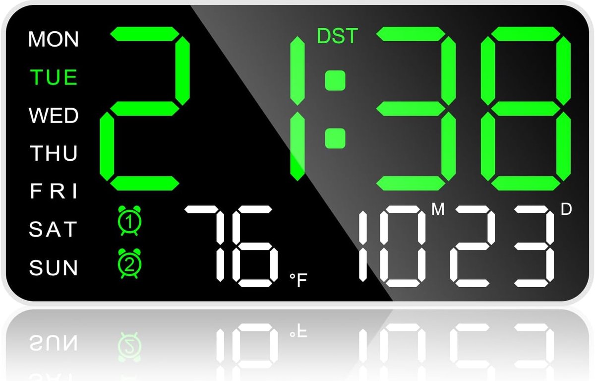 SnelShoppen - Digitale Wandklok 8.5 Inch LED Display met Datum, Dag van de Week, Temperatuur, Dubbele Alarmfunctie, Instelbare Helderheid en 24/12 Uur