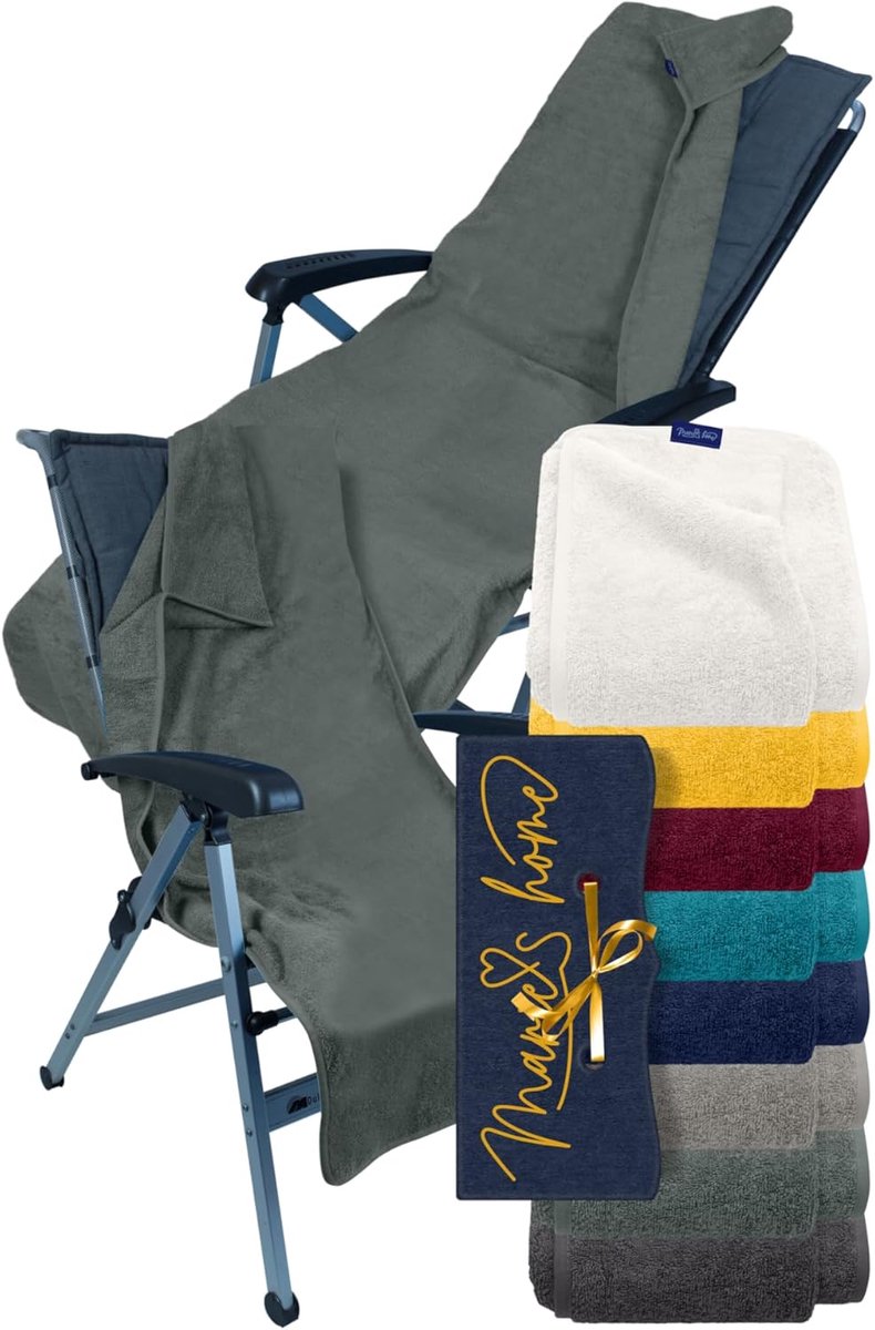 SnelShoppen - Terry Cloth Beschermhoes voor Tuinstoel en Ligstoel 60 x 130 cm - Campingstoel, Vouwstoel, Sauna, Zwembad, Grijs, 100% Katoen, Zomer Kle