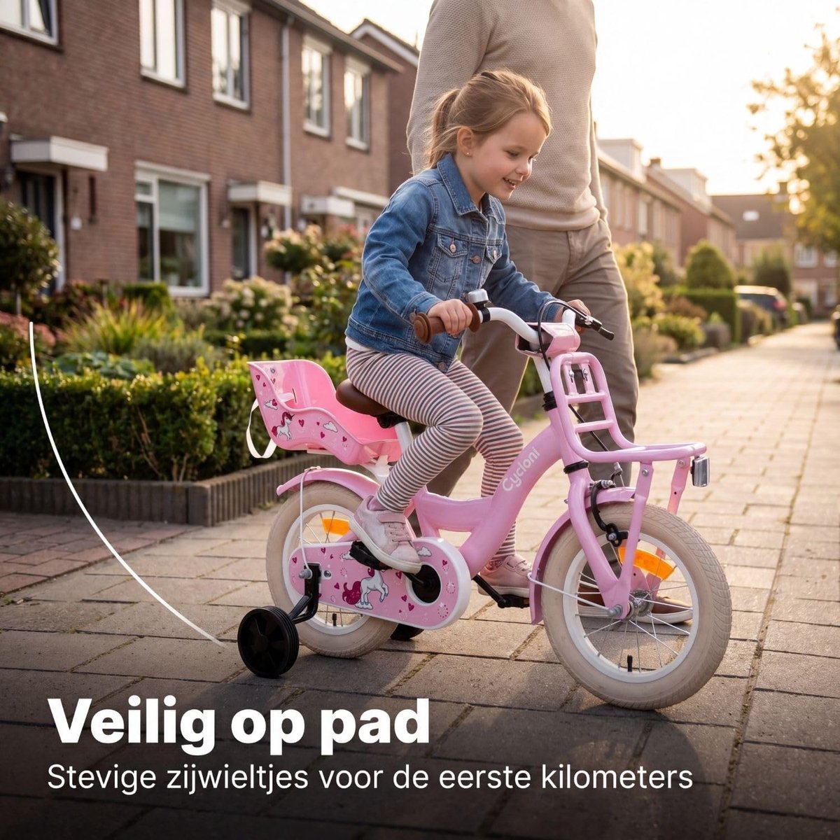 SnelShoppen - 14 Inch Meisjesfiets | Roze Fiets voor Kinderen met Zadel en Steunwielen voor Veilig en Leuk Fietsen