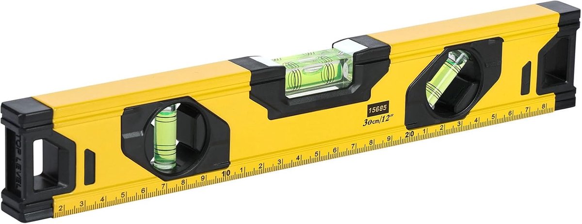 SnelShoppen - 12 Inch Waterpas Aluminium Spirit Level met Magneet en 3 Luchtbelletjes - Schokbestendig en Lichtgewicht - Perfect voor Precisie Metinge