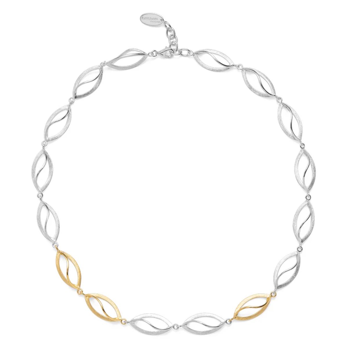 Bastian Zilveren Collier met Gedeeltelijke Vergulding - necklace - partially fg brushed - 48cm + 3cm