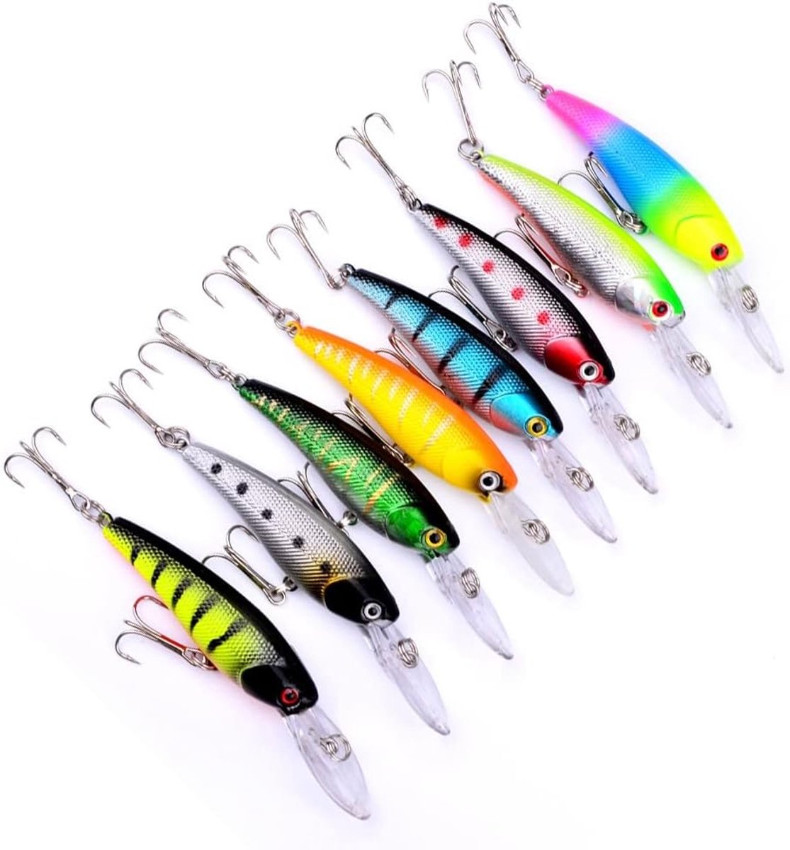 SnelShoppen - Minnow Swimbait Vis Lures Set van 8 - Realistische Crank Bait voor Baars en Forel - Duurzaam Plastic, Holografische Ogen, Natuurlijk Ont