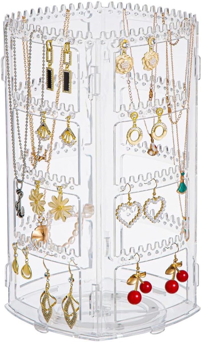SnelShoppen - 4 Laags 360° Draaibare Acryl Oorbellen Display Tower - Organizer Rack voor Sieraden, Kettingen, Ringen - Perfect voor Vrouwen en Meisjes