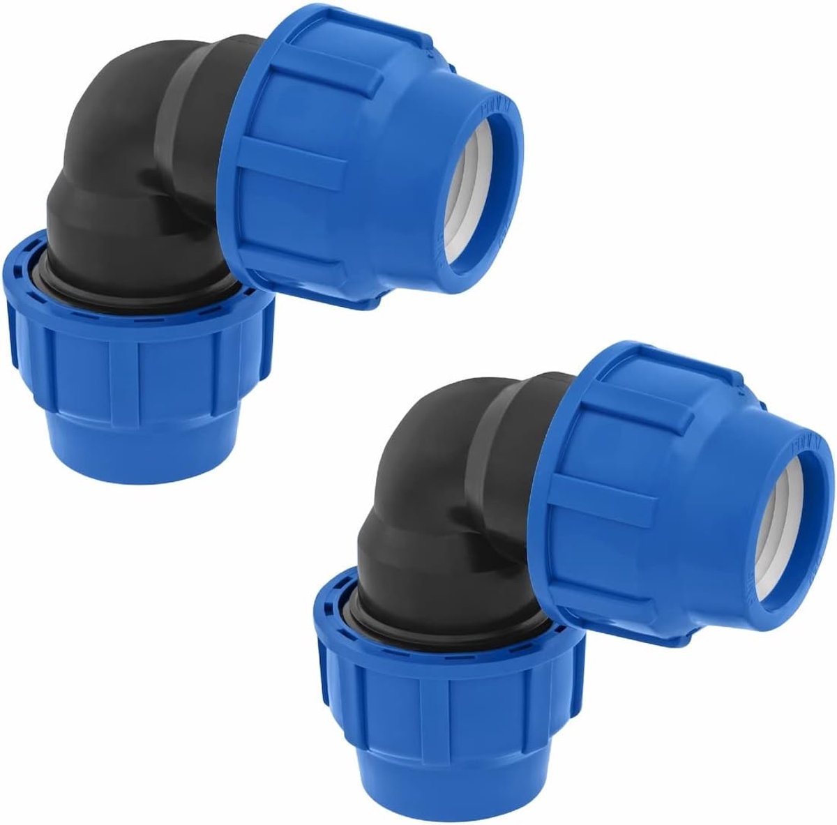 SnelShoppen - 25mm PE Buiskoppeling Haakse 90 Graden PN16 DVGW Drinkwater Gecertificeerd, 25mm Klemverbinder voor Binnen- en Buiteninstallaties, PP Ko