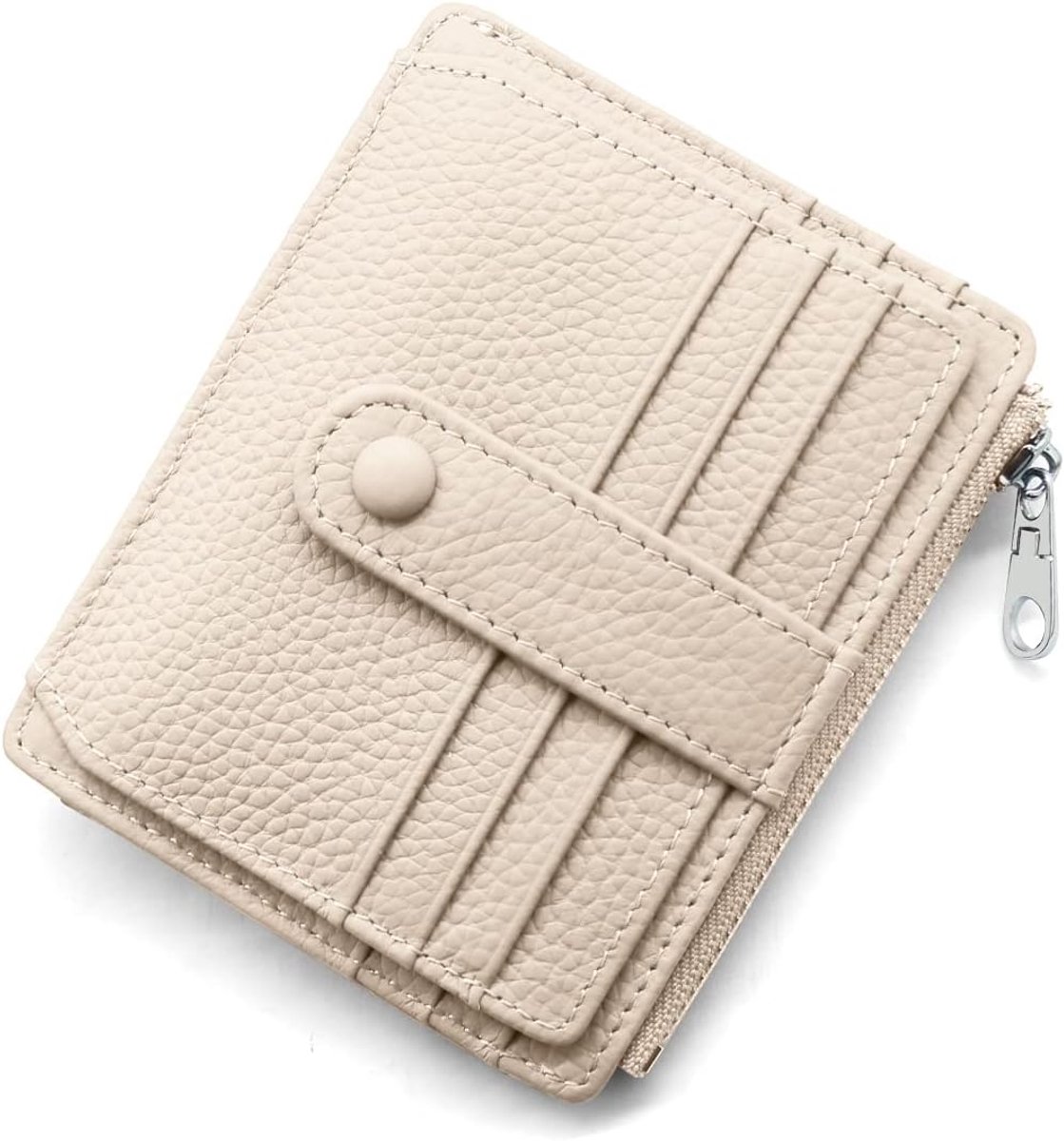 SnelShoppen - Luxe kleine leren portemonnee voor heren en dames, RFID bescherming, creditcardhouder met muntvak, 14 kaartslots, witte slim wallet in g