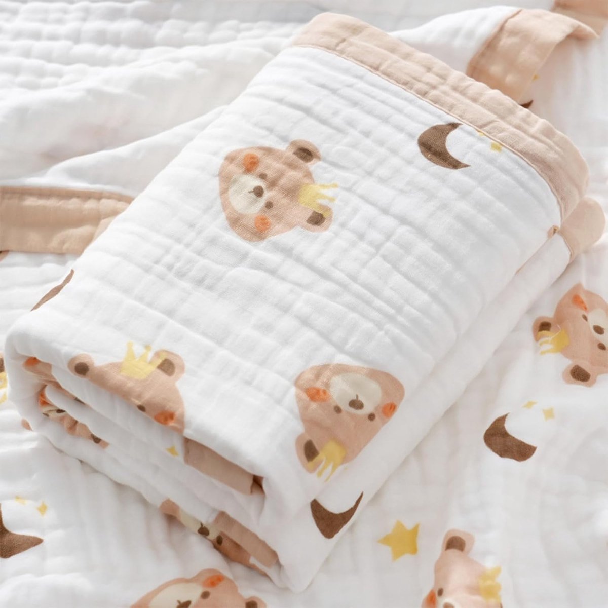 SnelShoppen - 110 x 110 cm Muslin Babydeken, 100% Katoen, Ademend, Zacht, Multifunctioneel als Wikkeldeken, Badhanddoek, Sterren en Maan Design