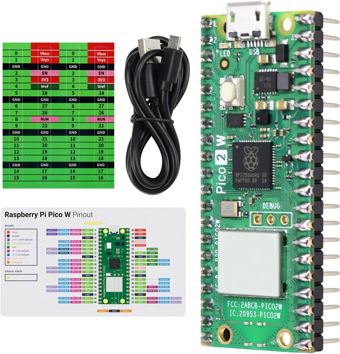 SnelShoppen - Raspberry Pi Pico 2W Board met Voorgeïnstalleerde Header, Dual Arm Cortex-M33 & RISC-V Microcontroller, Ontwikkelbord met Tutorials