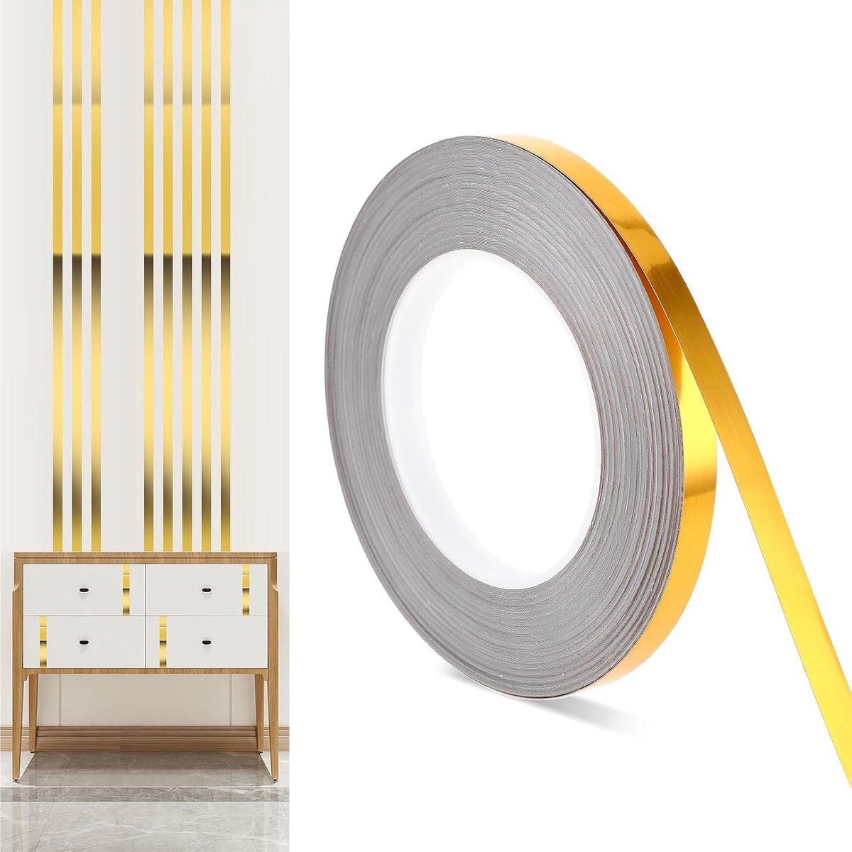 SnelShoppen - Metallic Adhesive Tape 10 mm x 50 m - Gouden Decoratieve Strips voor Creatieve Klussen, Scrapbooking, Cadeau Verpakking en Wanddecoratie