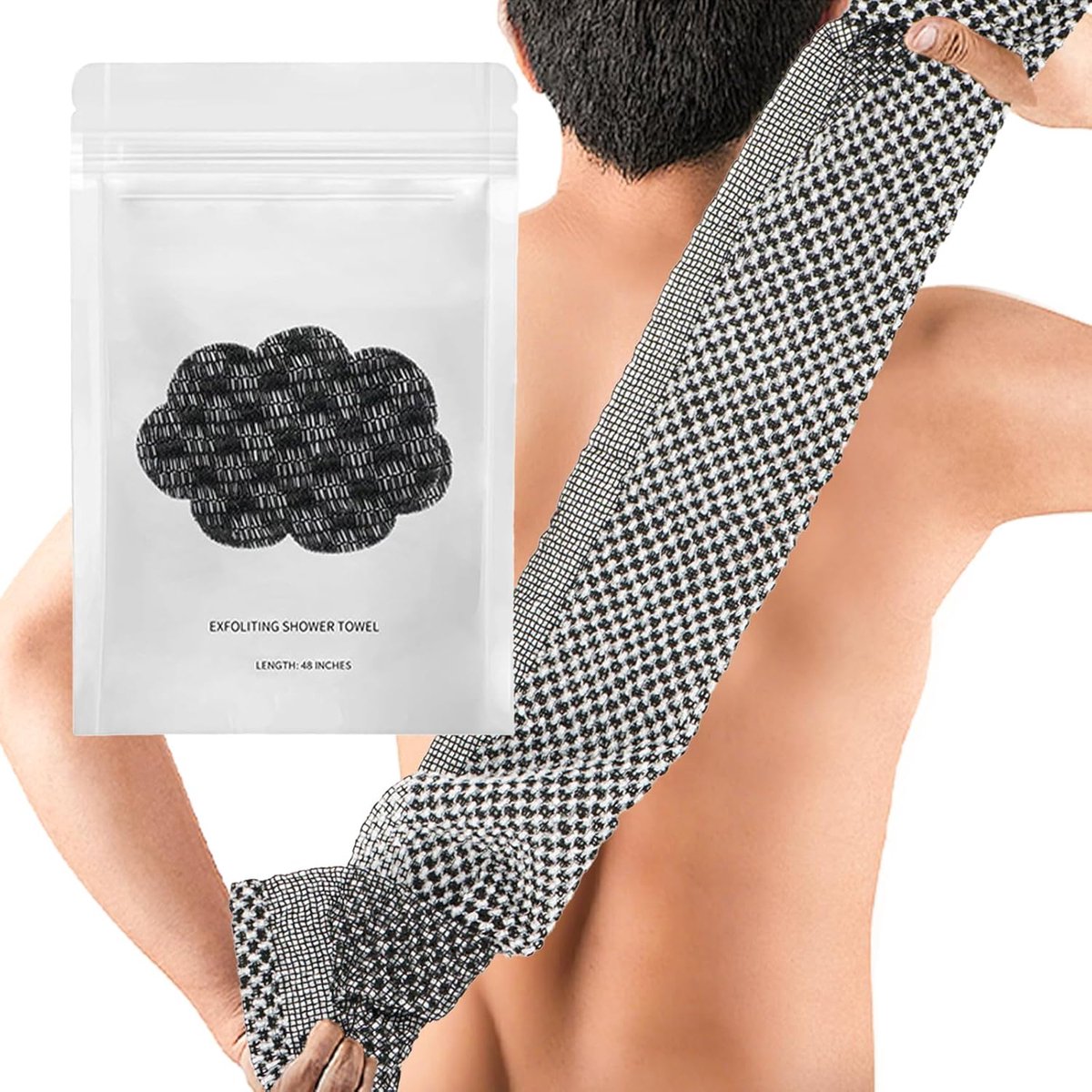 SnelShoppen - Peeling Badhanddoek - Exfoliërende Antibacteriële Douchehanddoek - 48 cm Extra Lange Scrub Spons - Zwarte Peeling Rugreiniger voor Manne