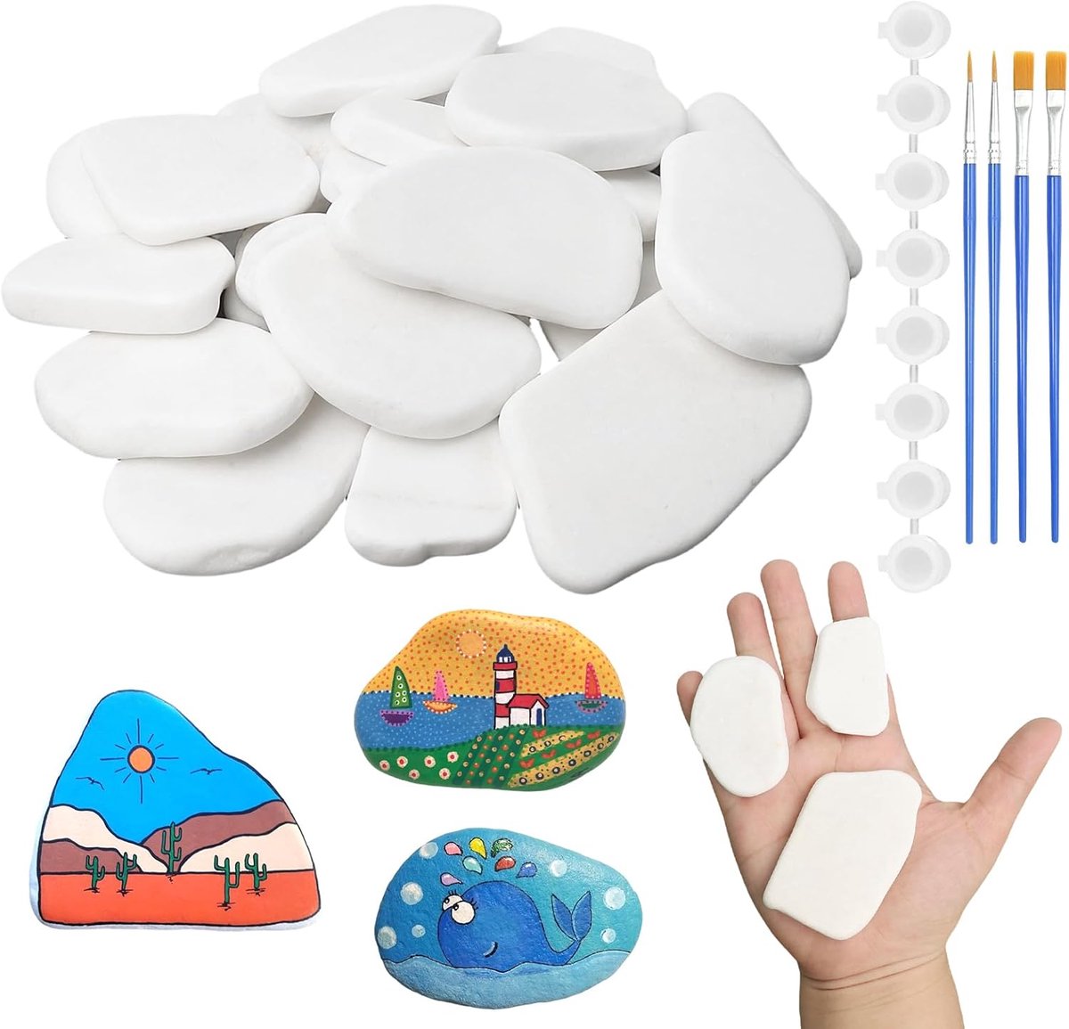 SnelShoppen - Gladde grote platte kiezelstenen voor knutselen, wit grind, decoratieve stenen voor tuin, strand en creatief gebruik - 1 stuk