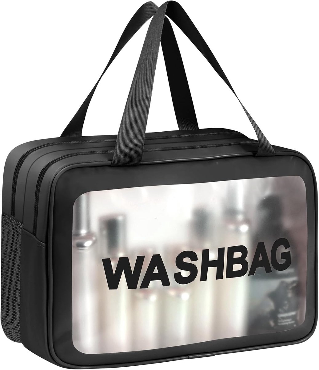 SnelShoppen - Transparante Toilettas, Waterdichte Toiletry Bag met Rits, Clear PU Cosmetic Bag, Grote Capaciteit, Geschikt voor Reis, Badkamer, Mannen