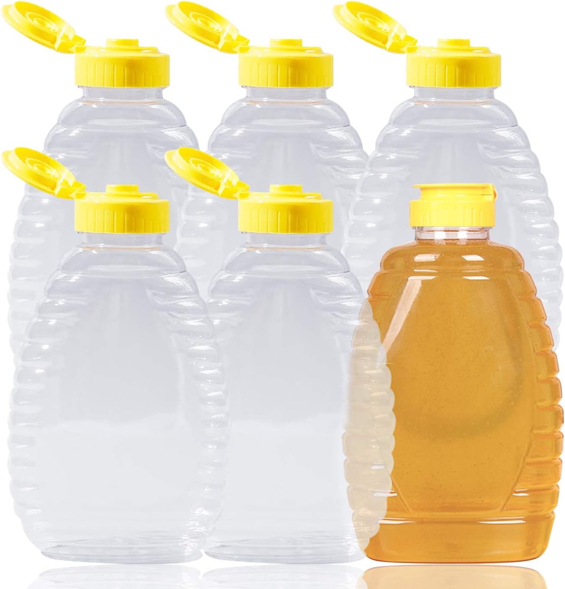 Honing Potten - 6 stuks - Kleine potjes - 320 ml - Knijpfles - Sausfles - Honingpot - Flip-Top Caps - BPA-vrij - Navulbare lege containers - Keukenbenodigdheden - Voor saus of Honing
