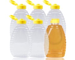 Pots à Miel - 6 pièces - Petits pots - 320 ml - Bouteille à presser - Bouteille de sauce - Pot à miel - Bouchons Flip-Top - Sans BPA - Conteneurs vides rechargeables - Fournitures de cuisine - Pour sauce ou Miel