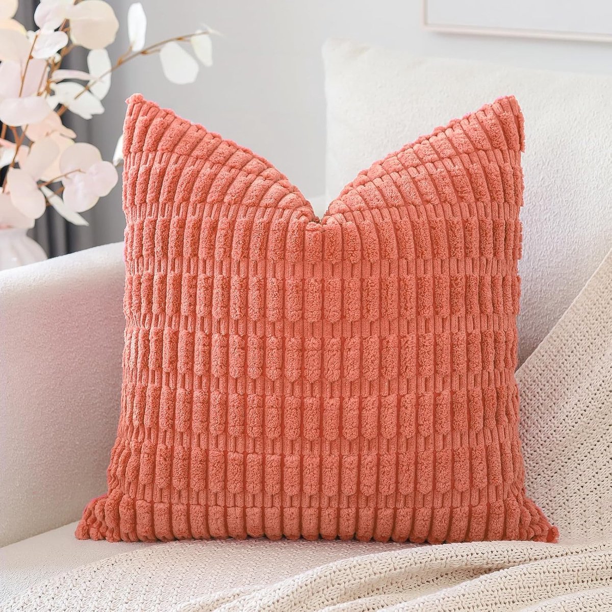 SnelShoppen - Boho Cushion Cover 45x45cm Super Soft Corduroy Kussenhoes met Gestreept Patroon voor Sofa, Slaapkamer, Auto - Decoratieve Kussenhoezen i