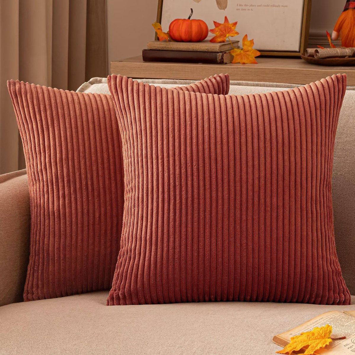 SnelShoppen - Corduroy Kussenhoes 18x18 Inch - Zachte Decoratieve Sierkussenhoezen voor Sofa, Stoel, Slaapkamer - Caramel Kleur - Perfect voor Woonkam