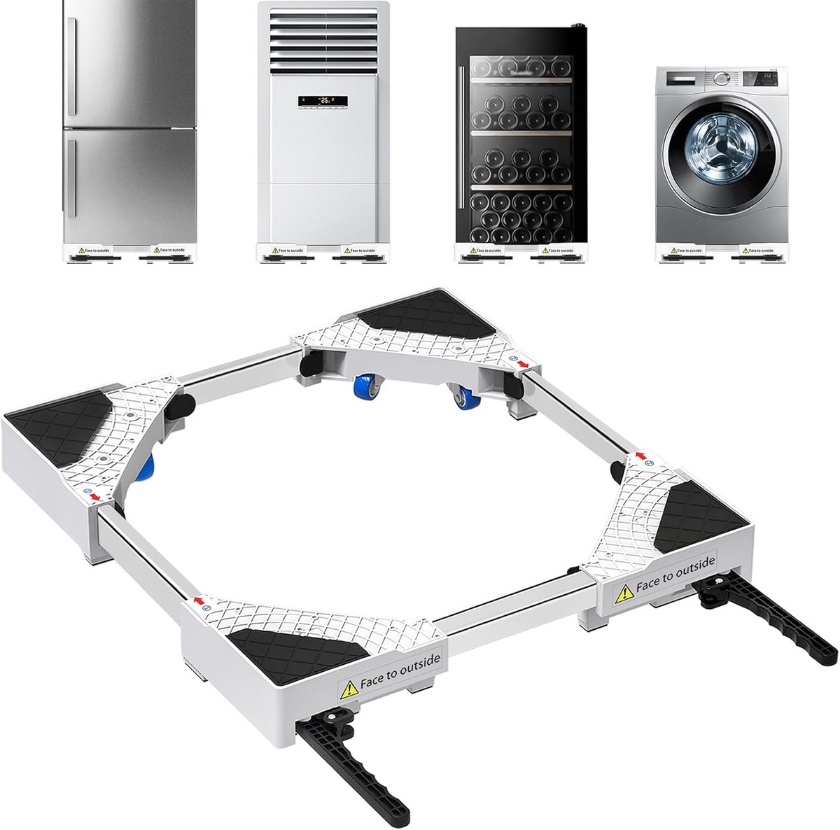 SnelShoppen - Universele Wasmachine Basis met 360° Zwenkwielen, Antivibratie, Verstelbare Remmen, Staalconstructie voor 42-69 cm Gecombineerde Wasmach