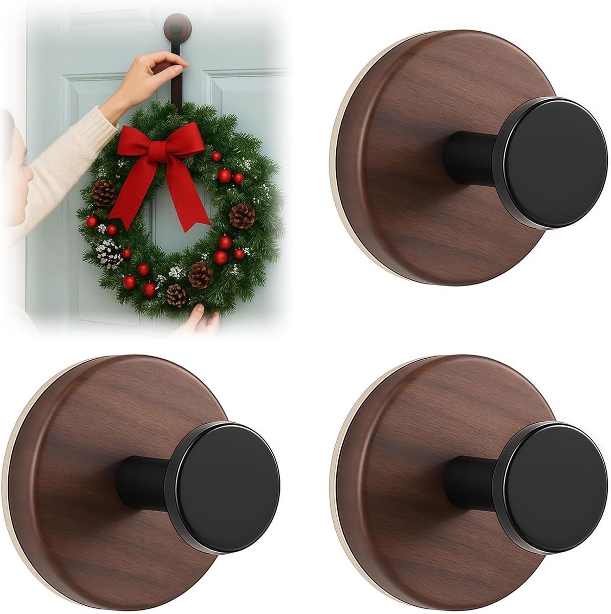 SnelShoppen - VelvetGlow 3-delige zuignap deurhanger voor kransen op glas, ramen en gladde oppervlakken; ideaal voor kerst, thanksgiving en halloween