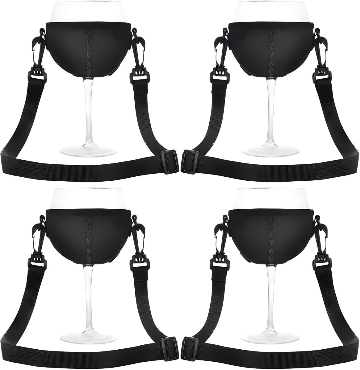 SnelShoppen - Neoprene Wijn Glas Houder Set van 4 - Draagbare Wijnhouders voor Feest, Picknick, Buitenactiviteiten - Multifunctioneel en Praktisch