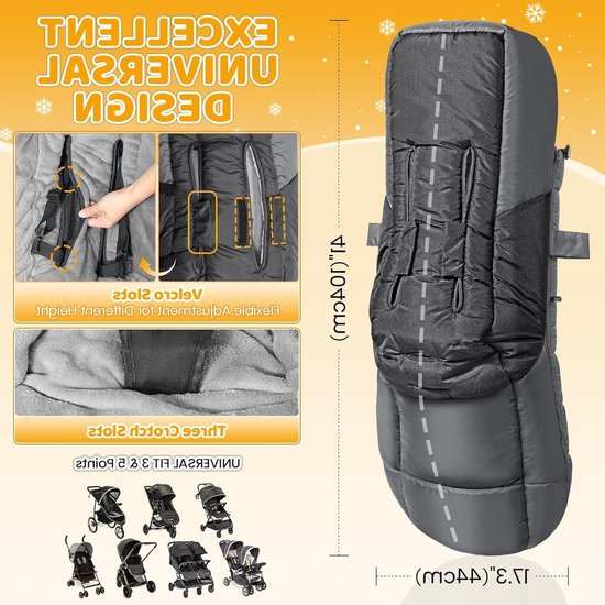 Voetenzak Kinderwagen - Winterhoes Buggy - Warm en Droog Blijven - Uniek L-vormig Rugontwerp - 104cm x 44cm - Donkergrijs — afbeelding 5