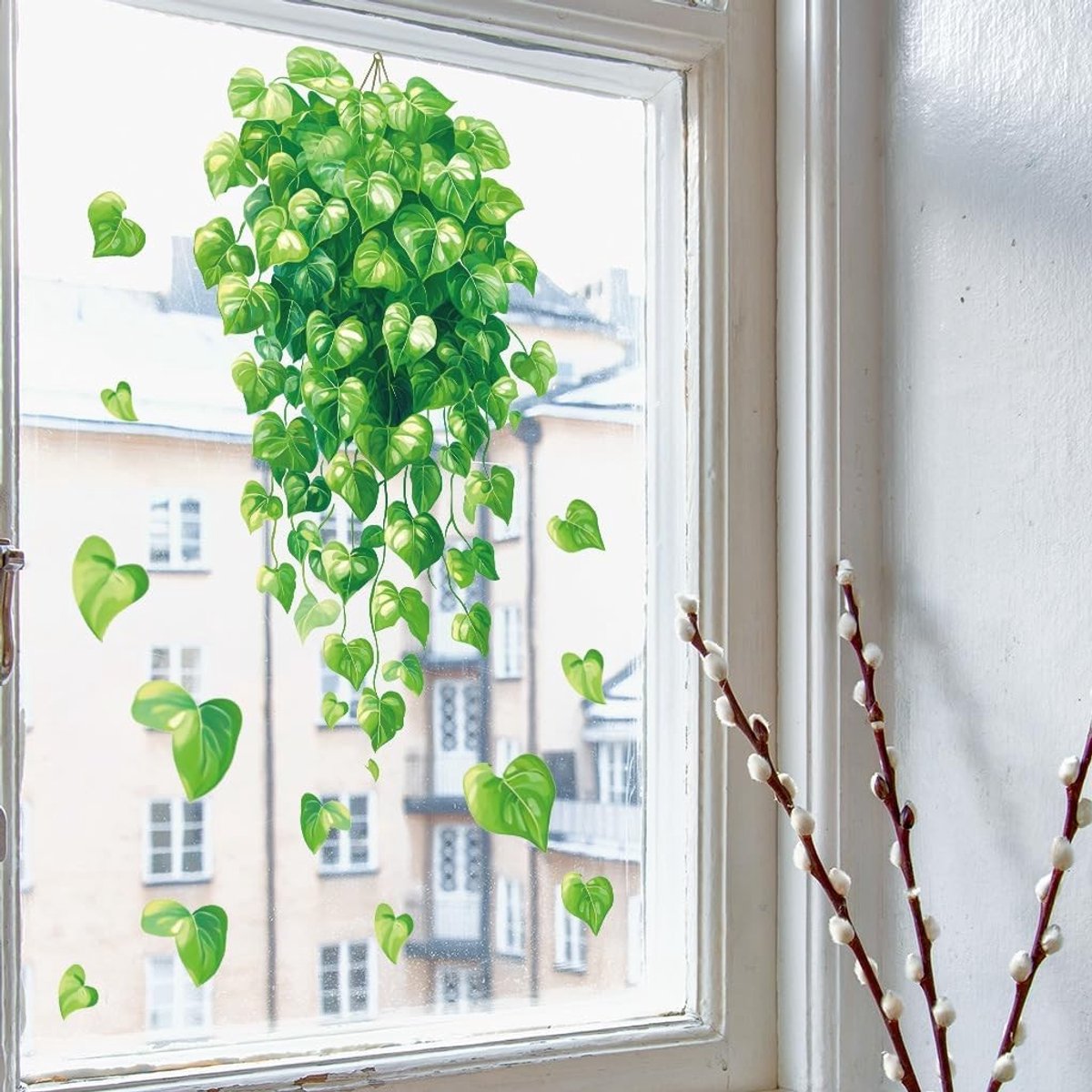 Muurstickers met Groene Bladeren en Hangplanten - Verwijderbare Wanddecoratie voor Woonkamer, Slaapkamer en Badkamer