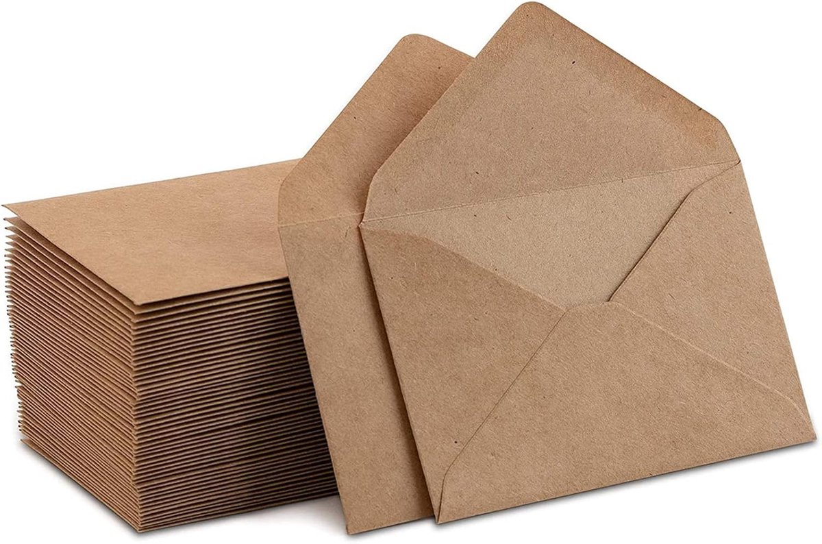SnelShoppen - 100 Vintage Kraft Envelopes 135x185 mm | Hoogwaardige 140 g/m² Recyclebare Bruine Enveloppen voor Wenskaarten, Verjaardagskaarten, Uitno